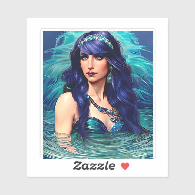 Pegatina Pisces Mermaid Queen Original Fantasy art (Hoja)
