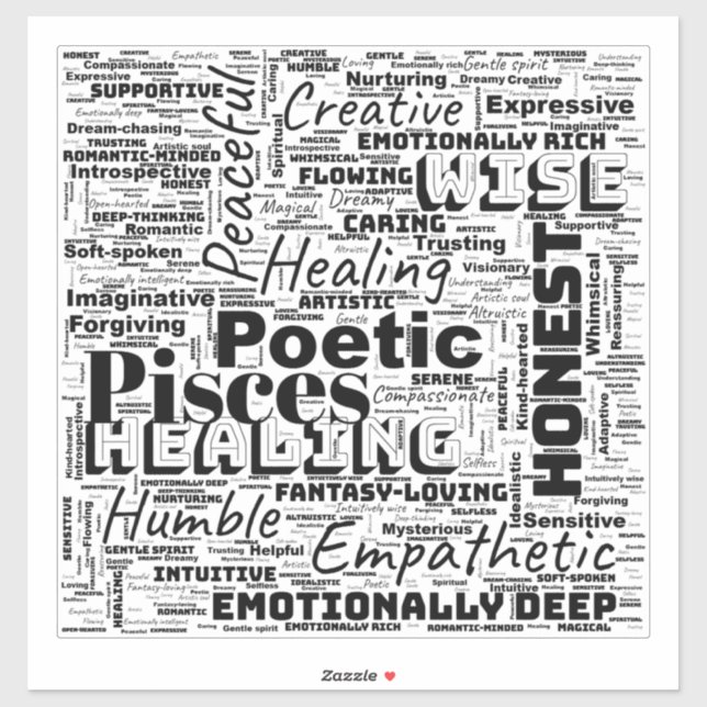 Pegatina Pisces Zodiac Word Cloud Inspiración Vinyl (Hoja)