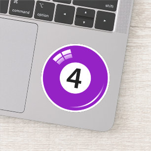 Pegatina Piscina/púrpura del número cuatro de la bola de