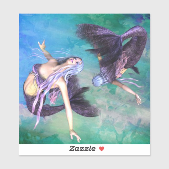 Pegatina Piscis - Dos sirenas nadando en un bucle (Hoja)