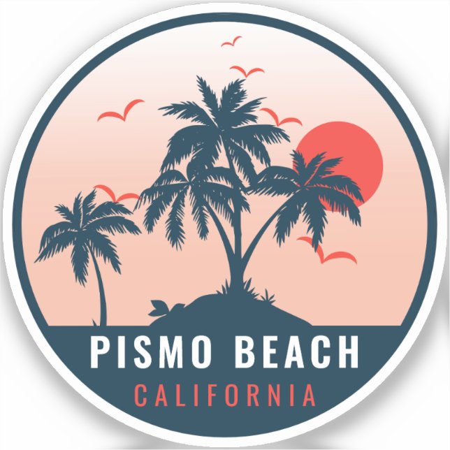 Pegatina Pismo Beach California Retro Sunset Souvenirs 60 (Anverso)