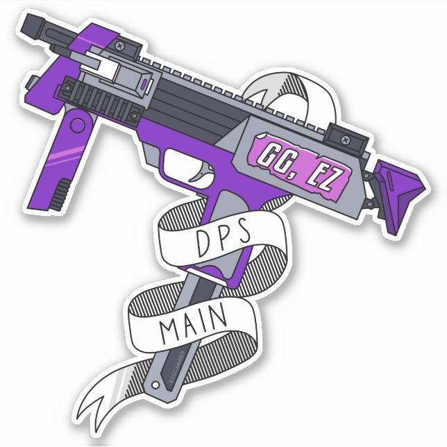 Pegatina Pistola de máquina Personalizado púrpura de gamer  (Anverso)