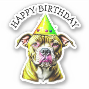 Pegatina Pitbull con Gorra de cumpleaños