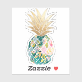 Pegatina PixDezines Aloha Piña Oscura Turquesa, Dorado Fals