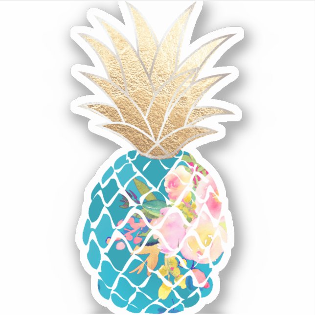 Pegatina PixDezines Aloha Pineapple, Verde azulado+Faux Gol (Anverso)