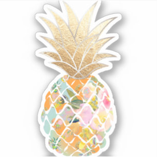 Pegatina PixDezines Blue Aloha Pineapple, Faux Gold Crown