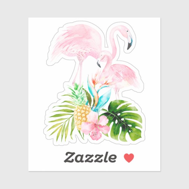 Pegatina PixDezines Flamingos rosas, mami+bebé (Hoja)