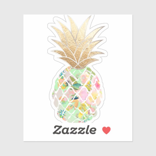 Pegatina PixDezines Mint Green Aloha Pineapple, Faux Gold (Hoja)