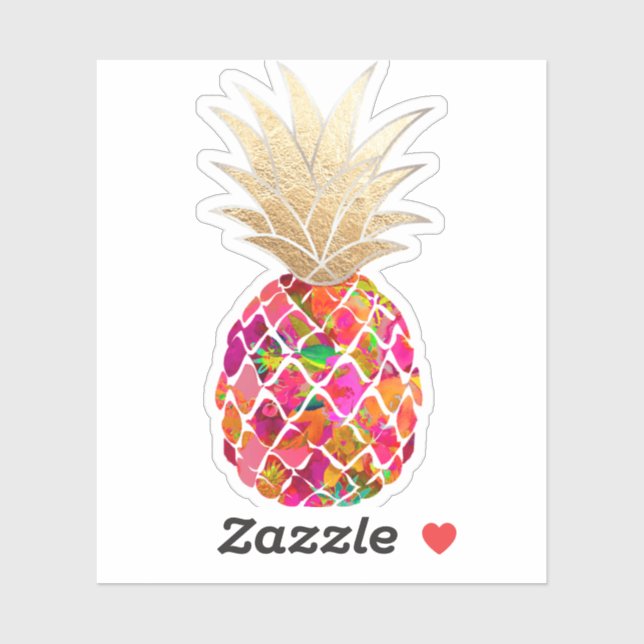 Pegatina PixDezines Red Aloha Pineapple, Faux Gold (Hoja)