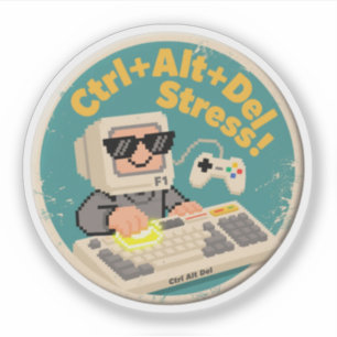 Pegatina Píxel Art Gamer reiniciando la insignia de las mal