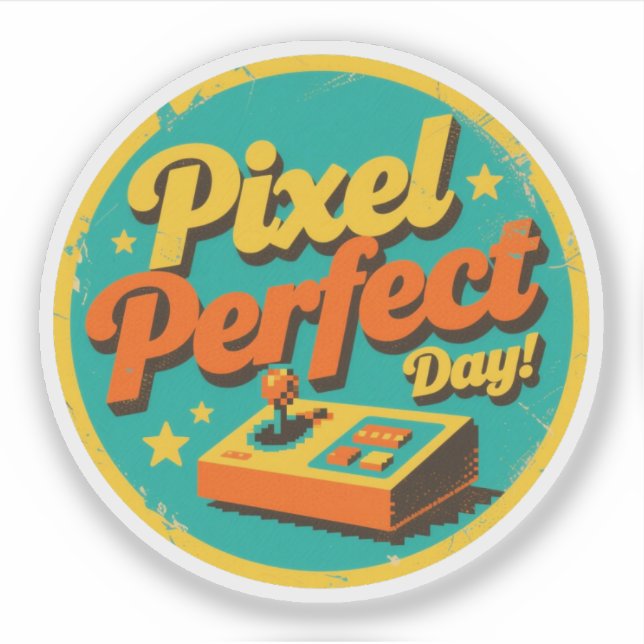 Pegatina Pixel Perfect Day Funny Retro Gaming Design (Anverso)