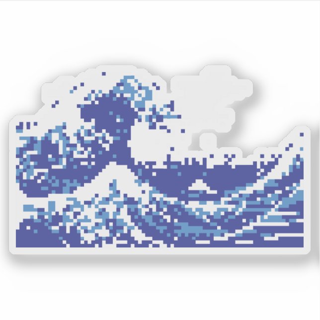 Pegatina Pixel Tsunami Blue 8 bit Pixel Art (Anverso)