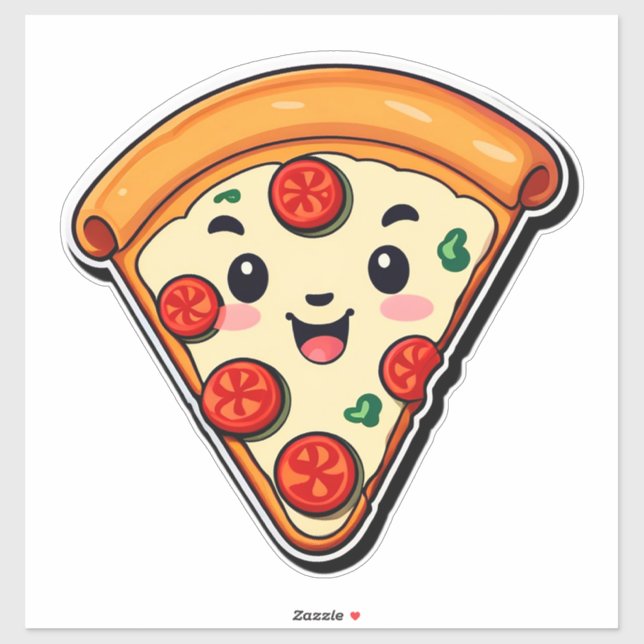 Pegatina Pizza De Dibujos Animados Feliz Con Pepperoni (Hoja)