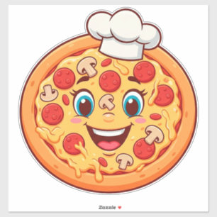 Pegatina Pizza De Dibujos Animados Feliz Con Pepperoni