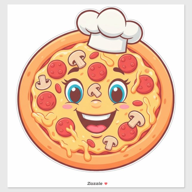 Pegatina Pizza De Dibujos Animados Feliz Con Pepperoni (Hoja)