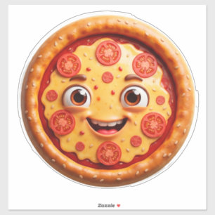 Pegatina Pizza De Dibujos Animados Feliz Con Pepperoni