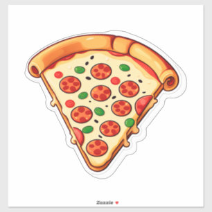 Pegatina Pizza De Dibujos Animados Feliz Con Pepperoni