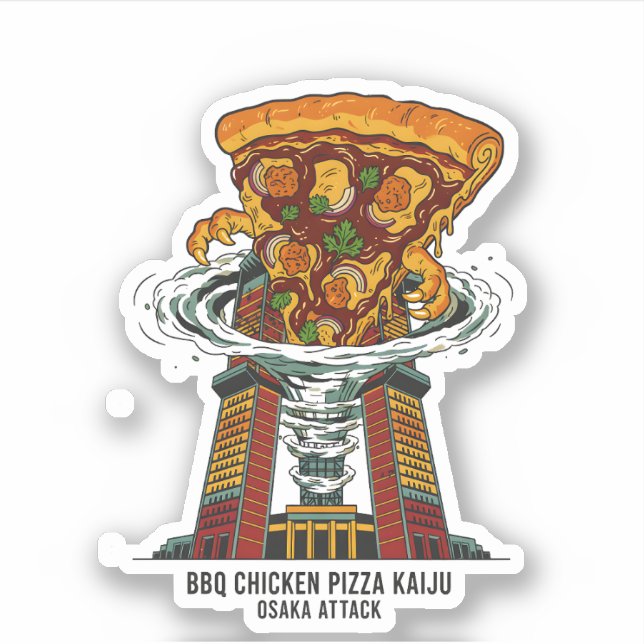 Pegatina Pizza de Pollo BBQ Kaiju Osaka Ataque Arte Monstru (Anverso)