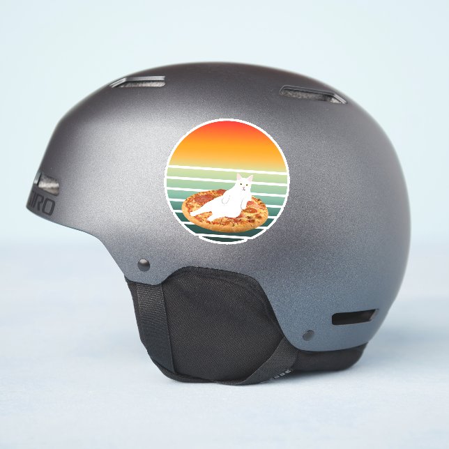 Pegatina Pizza retro de equitación para gatos (Lado del casco)