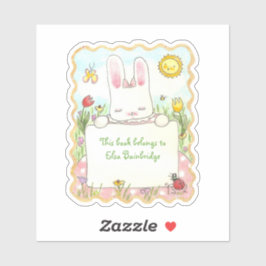 Pegatina Placa rectangular de conejo rosa