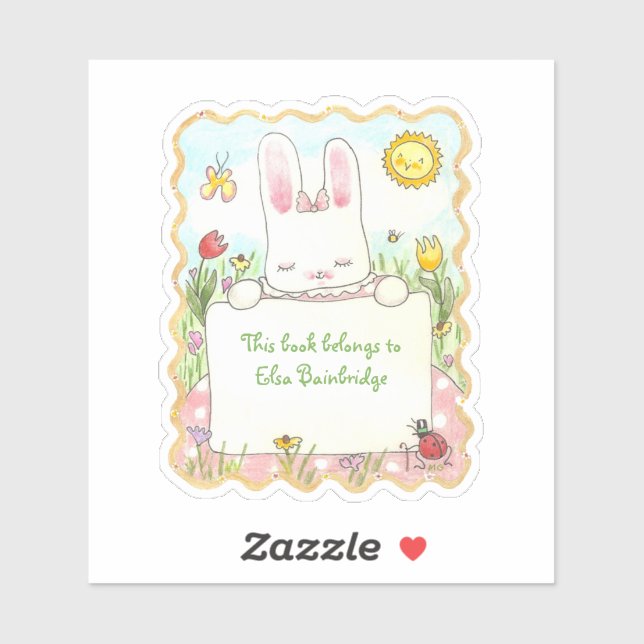 Pegatina Placa rectangular de conejo rosa (Hoja)