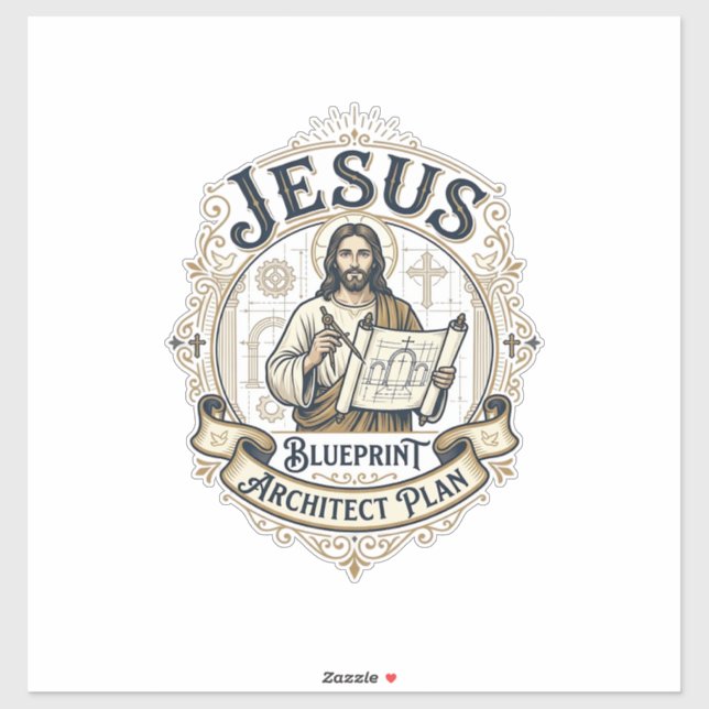 Pegatina Plan Arquitecto Jesus Blueprint Plan Arquitecto Je (Hoja)