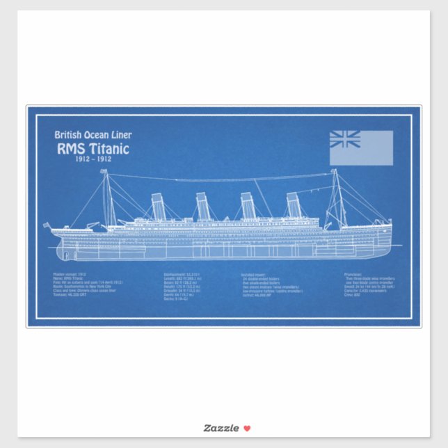 Pegatina Planes de plan del buque Titanic RMS ABD (Hoja)