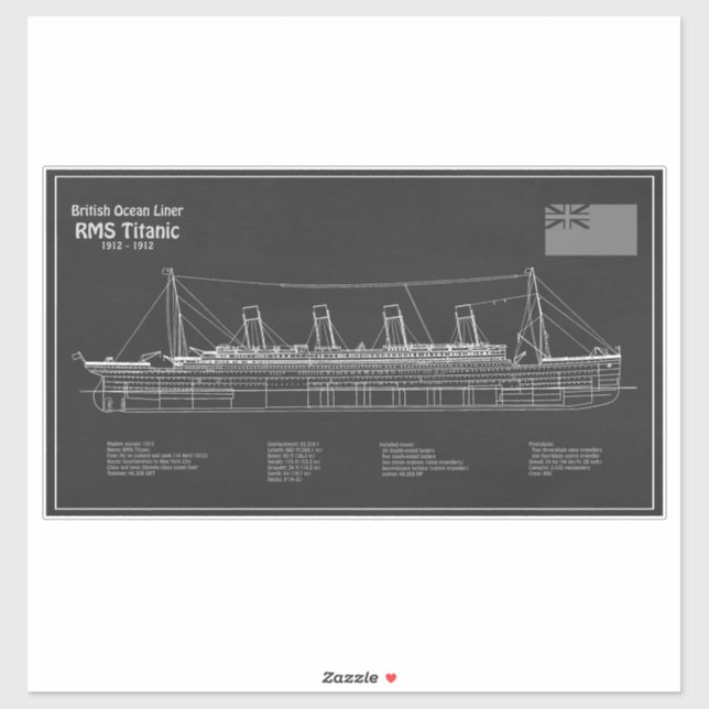 Pegatina Planes RMS Titanic Ship Blueprint PBD (Hoja)