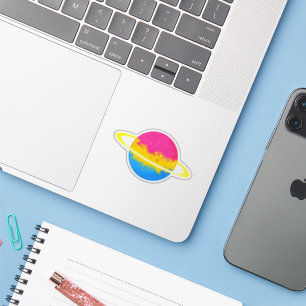 Pegatina Planeta Pansexual brillante con anillos