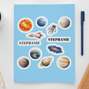 Pegatina Planetas del espacio Astronauta Cohete Nombre