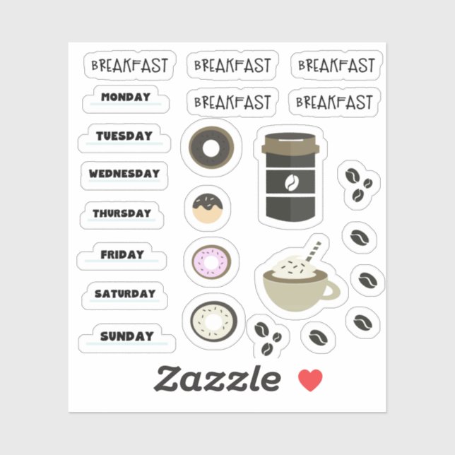 Pegatina Planificador de Calendario de Desayuno de Café Peg (Hoja)