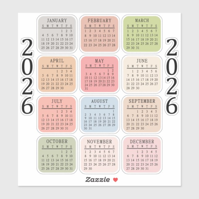 Pegatina Planificador de Calendario Micro Bujo 2026 (Hoja)