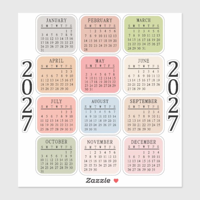 Pegatina Planificador Micro Calendario Pastel 2027 Bujo (Hoja)