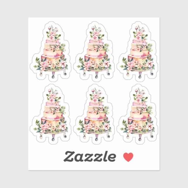 Pegatina Planilla de pastelería de Boda floral acuarela (Hoja)