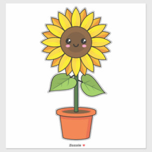 Pegatina Planta de girasol de Kawaii en una olla