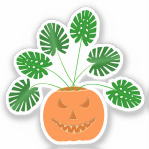 Pegatina Planta de Monstera de Halloween en calabaza