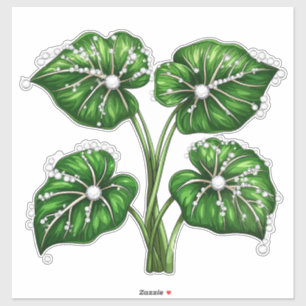 Pegatina Planta Verde Lujosa Con Hojas Constudadas Con Diam