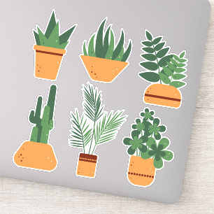 Pegatina Plantas interiores en macetas. Conjunto botánico d
