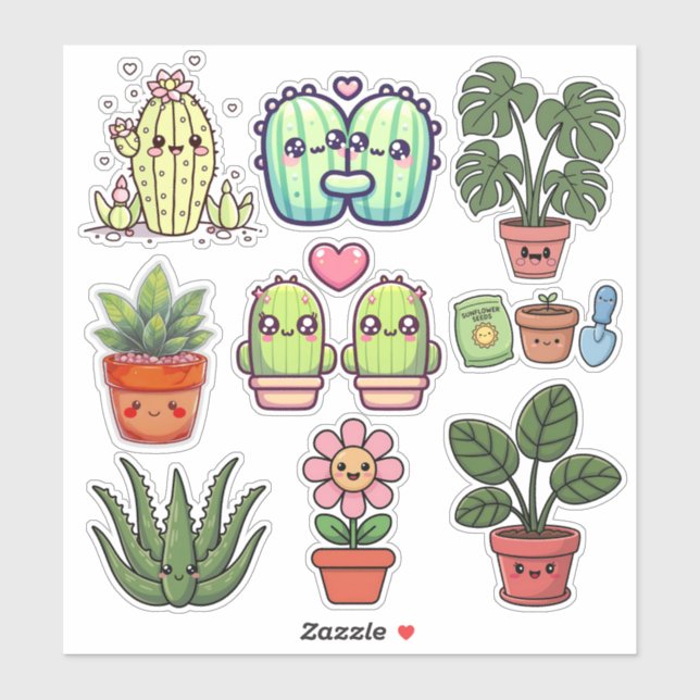 Pegatina Plantas Kawaii Adorables (Hoja)