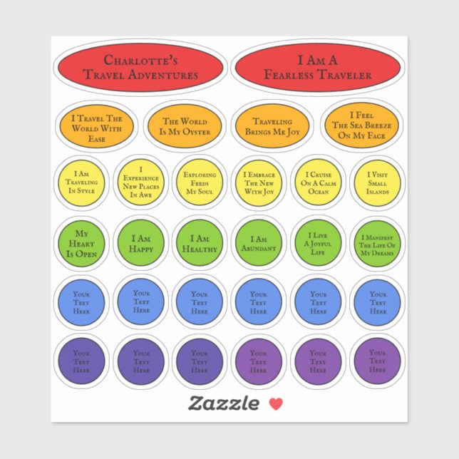 Pegatina Plantilla De Afirmaciones De Viajes Con Arco Iris  (Hoja)