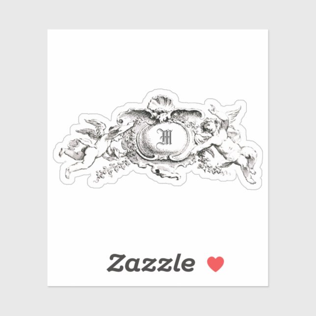 Pegatina Plantilla de Monograma de Rococo Cherubs barroco v (Hoja)