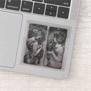Pegatina Plata, Art Nouveau, diseño, hembras, Mucha, Beaut