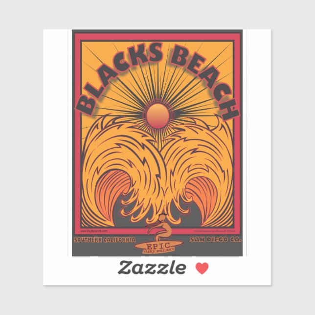 PEGATINA PLAYA DE BLACKS DE SURFING SAN DIEGO CALIFORNIA