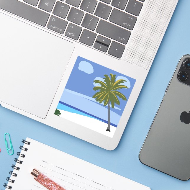 Pegatina Playa de vacaciones de palmeras de playa (Ordenado portátil con iPhone)