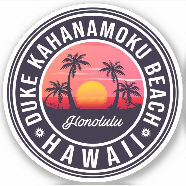Pegatina Playa Duke Kahanamoku Hawaii Retro Palmeras 60 (Anverso)