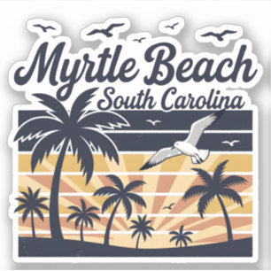 Pegatina Playa Myrtle Carolina del Sur Atardecer Retro Play