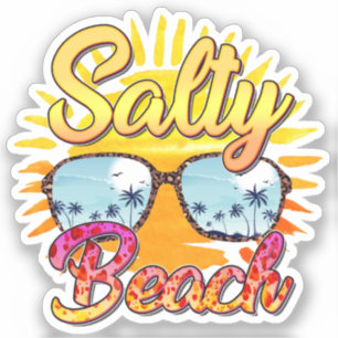 Pegatina Playa Salty   Sol tropical y árbol de palmas