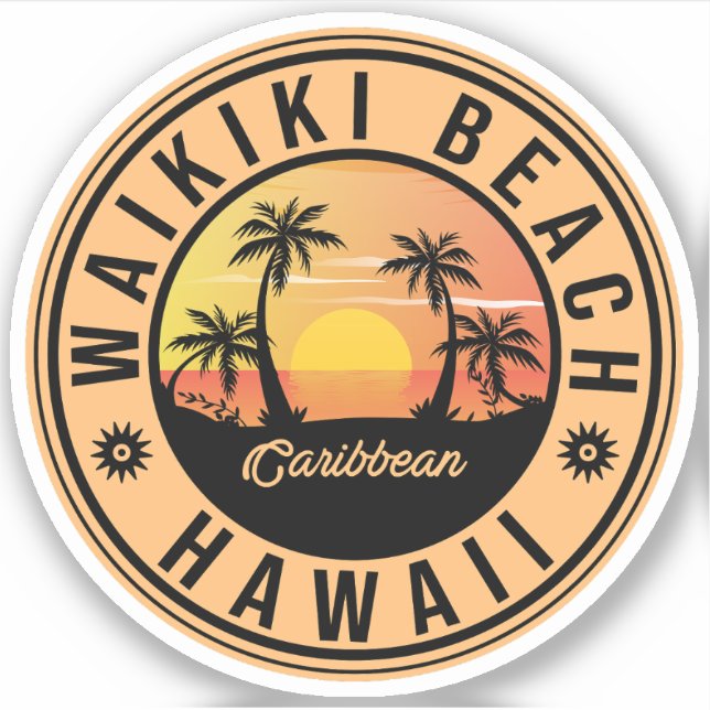 Pegatina Playa Waikiki - Palm Hawaii (Anverso)