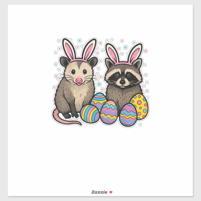 Pegatina Playera de Pascua de Zarigüeya Mapache_1 (Hoja)