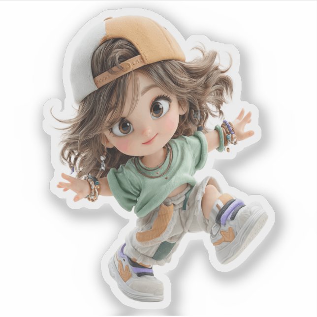 Pegatina Playful Cap Girl – Premium Chibi Art Sticker (Anverso)